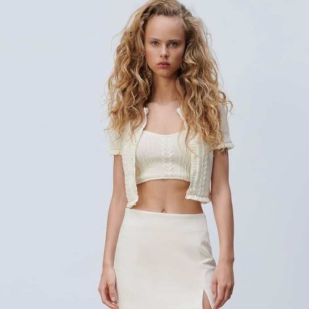 Zara Women’s ivory cable knit dress with matching cardigan